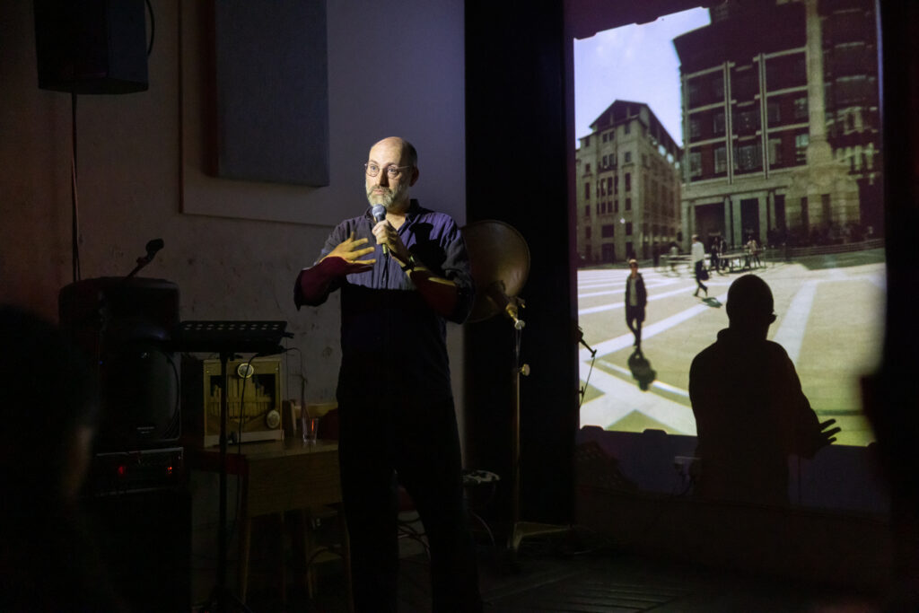 Tris Vonna-Michell performing at Slowly, Slowly the Tongue Unrolls, The Horse Hospital, London, 14 July 2026. Photo: James Tye.